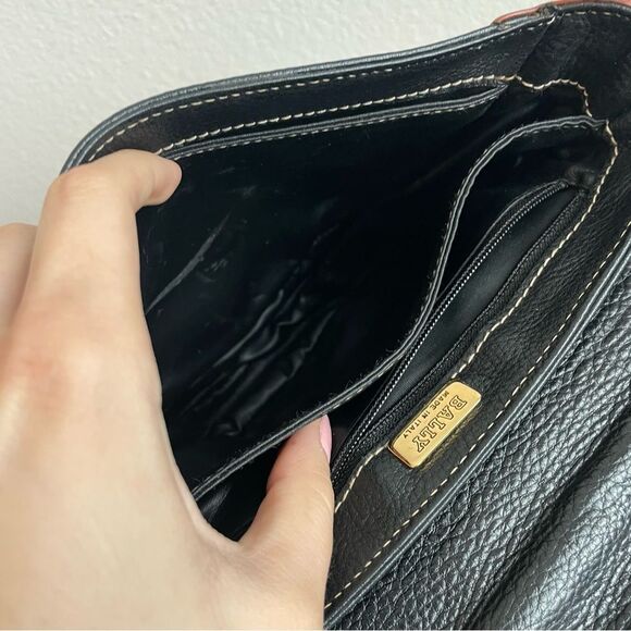 BALLY Black Brown Caviar Leather Flap Saddle Bag Crossbody - Picture 9 of 9